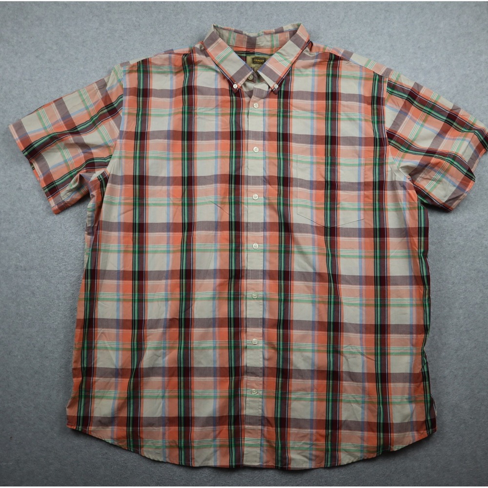 The Foundry Shirt Mens 3XLT Tall Easy Care Orange Plaid Short Sleeve Button Down